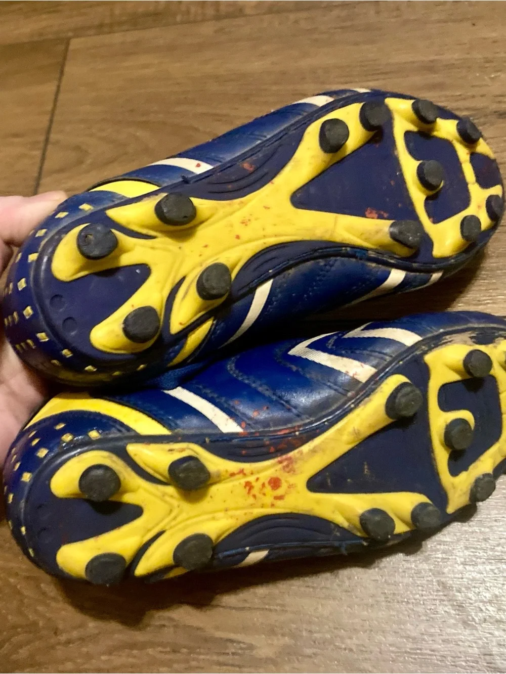 Blue and Yellow Kids Soccer Sneakers - Size 1 D. Power